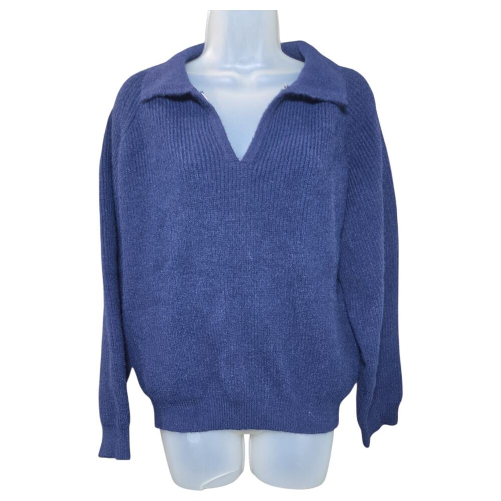 Dazy Wom Small Navy Blue Soft Knit Sweater Johnny Collar Pullover Preppy Winter